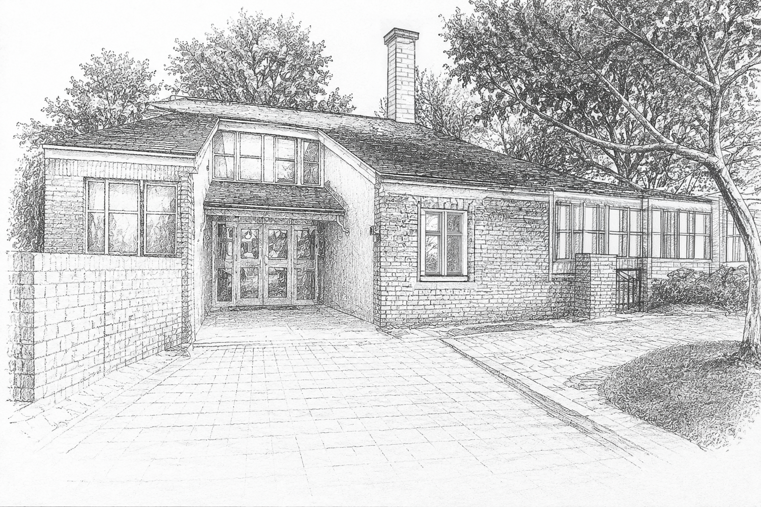 Pencil sketch of The Crossing community entrance in Abilene, Texas